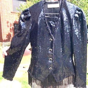 Vintage 1994 Lillie Rubin Sequin Tapered Jacket w/Beaded Hem and Matching Skirt